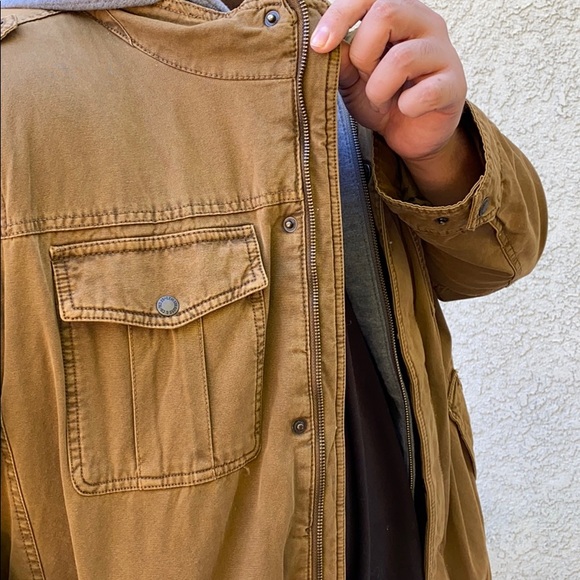 Levi's Shearling Sherpa Double Lined Hooded Neutral Military Utility Jacket XXLT - Picture 6 of 13